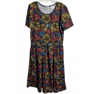 LuLaRoe Dress Mini Women's Large Puff Shoulder Pleated Retro